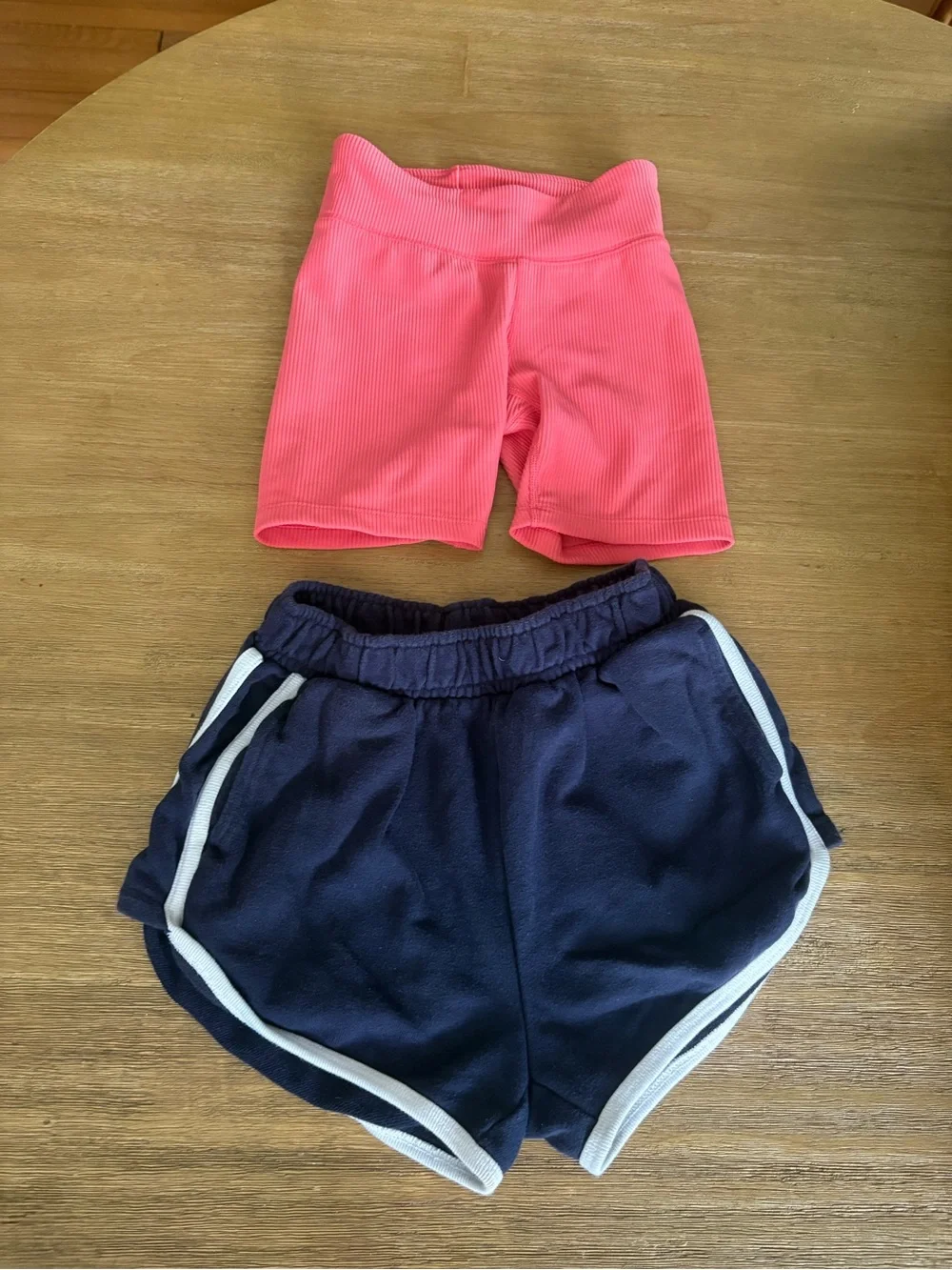 GAP Coral Pink Ribbed Bike Shorts + Navy Trim Shorts Set size 6/7